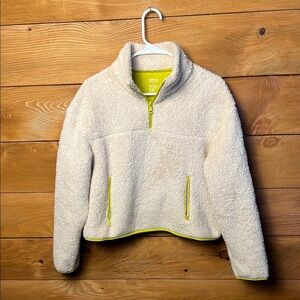 Girlfriend Collective Women Cream Sherpa Fleece Pullover M Yellow Accents sporty